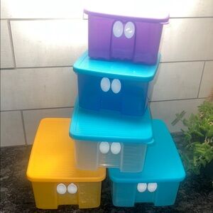 Fridge Smart set of 5 Colorful Stackable Storage Bins by Tupperware. Exc cond